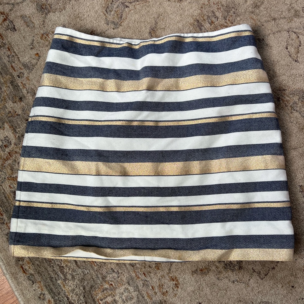 EUC J.Crew Metallic Gold Stripe Mini Skirt Size 2